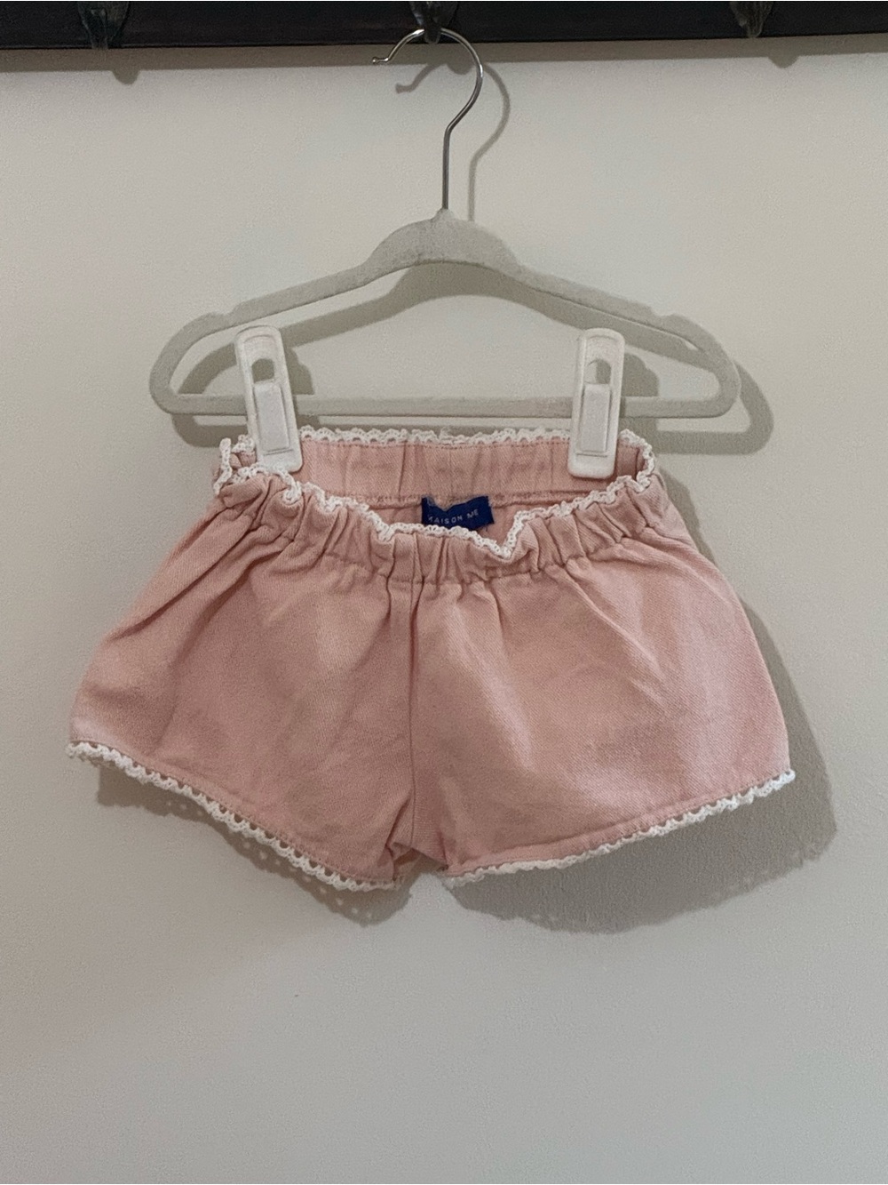 Girls Light Pink Elastic Waist Shorts with Lace Trim